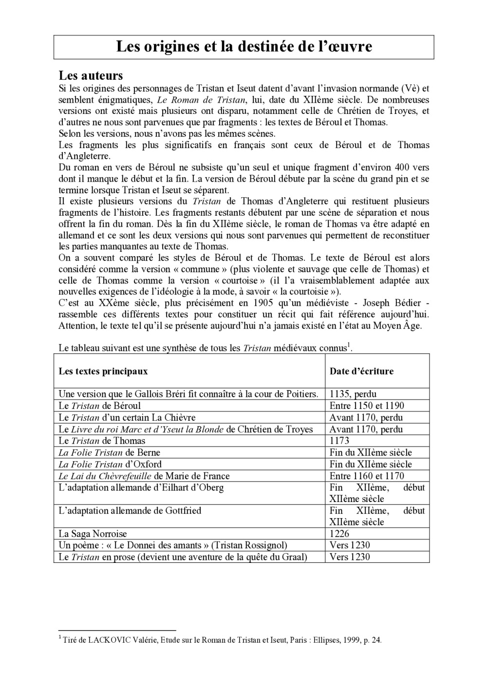 Questionnaire Avec Réponses Sur Tristan Et Iseult