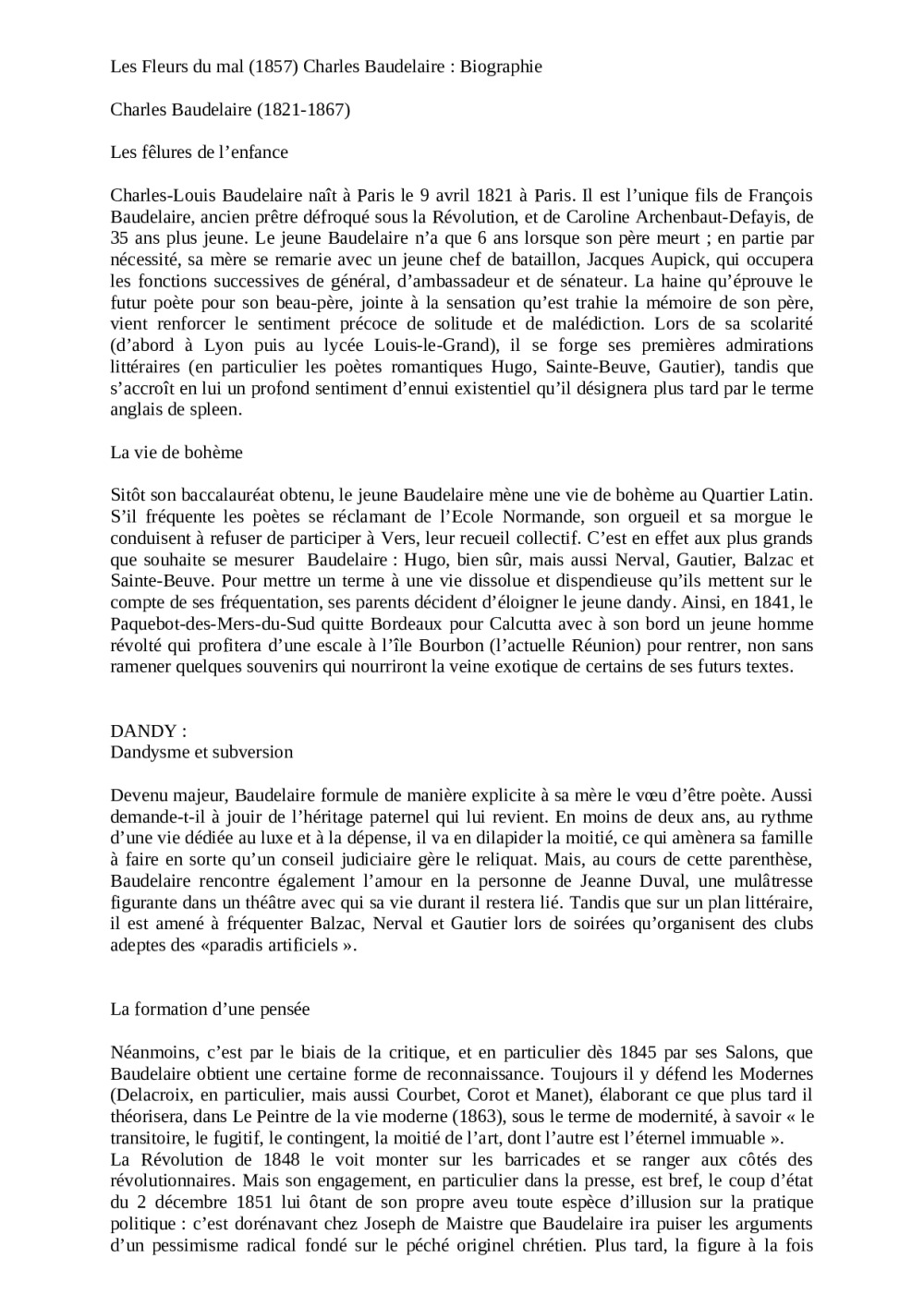 Sujet De Dissertation Les Fleurs Du Mal Cours complet sur les Fleurs du Mal de Baudelaire, partie I | BDRP