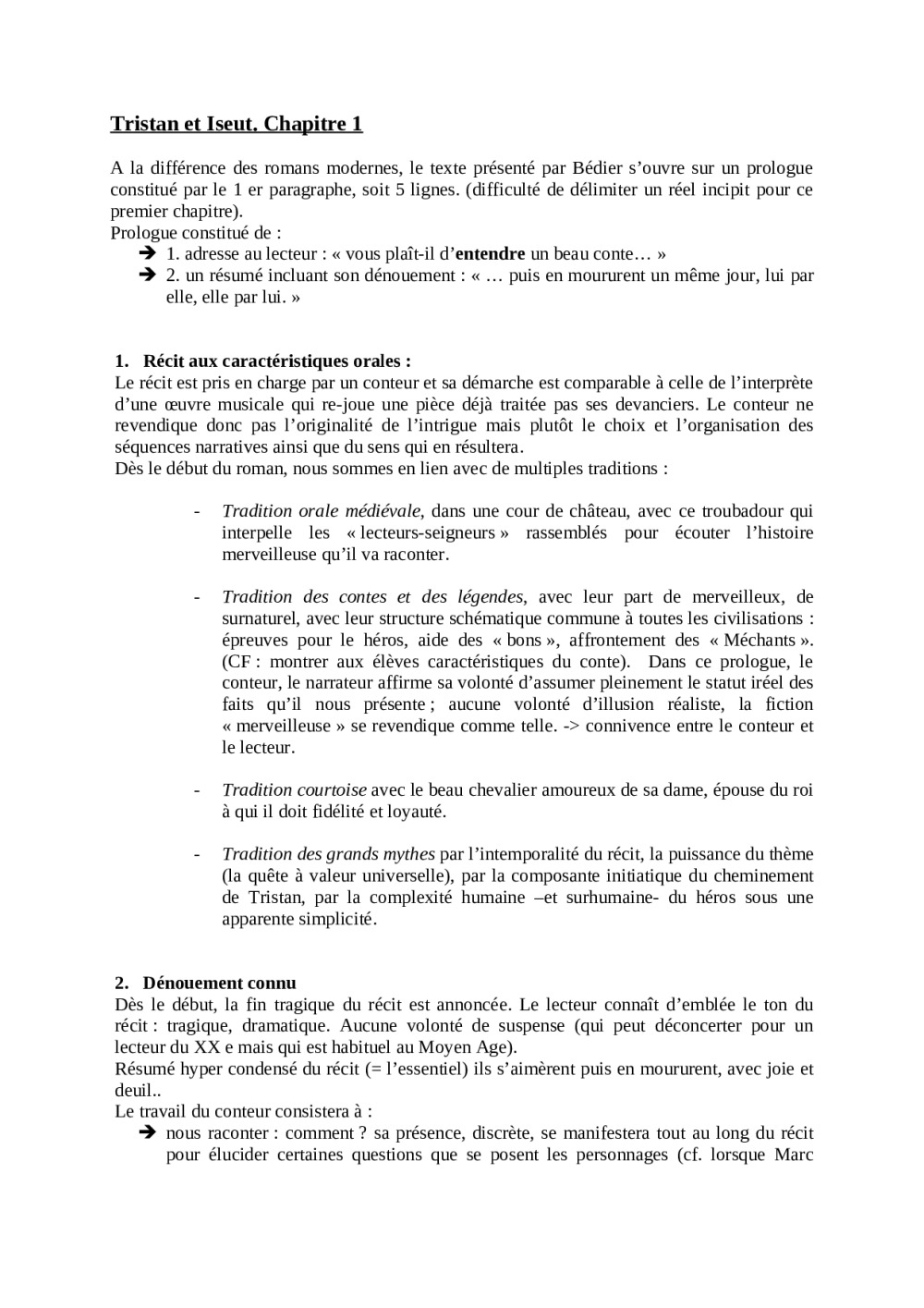 Questionnaire Avec Réponses Sur Tristan Et Iseult