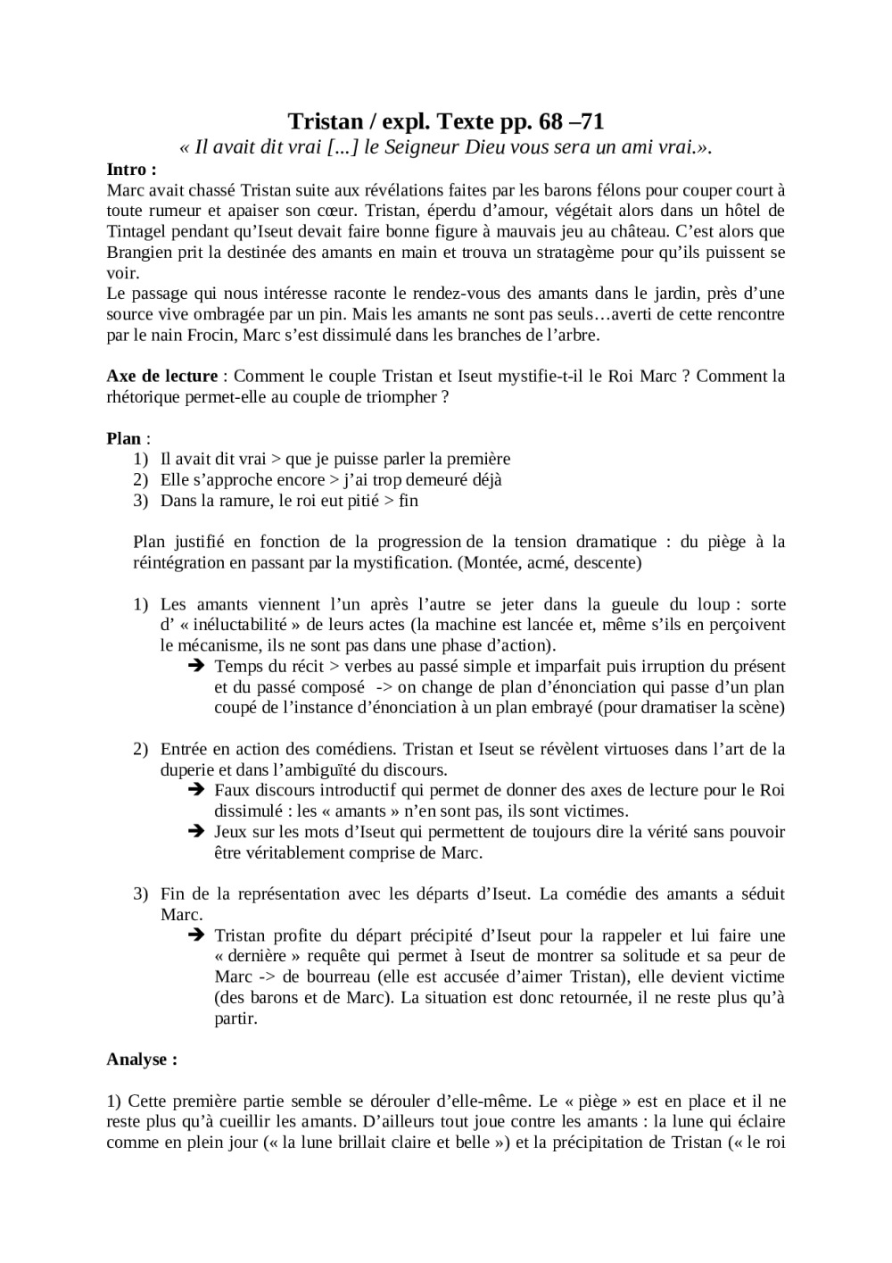 Tristan Et Iseut Résumé Par Chapitre Pdf