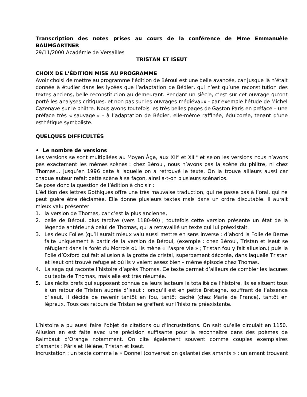 Tristan Et Iseut Résumé Par Chapitre Pdf