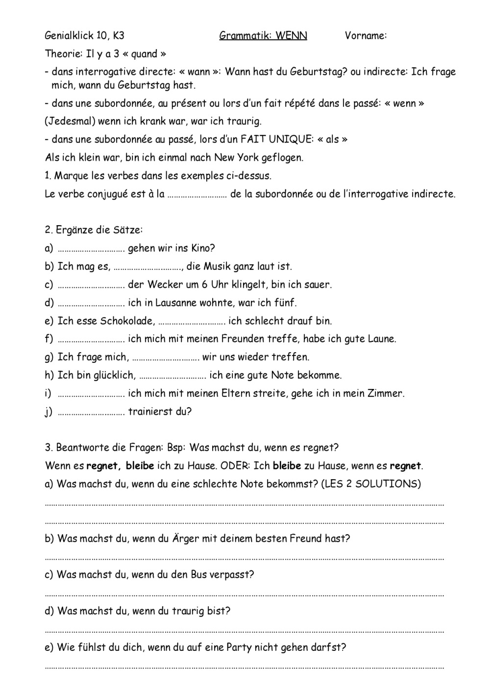 Exercices D Allemand 5ème à Imprimer Allemand | BDRP